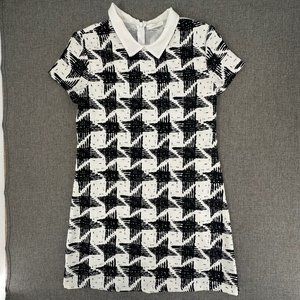 Lush Shift Dress Black & White Collared Medium Zipper Closure Short Sleeve Lined